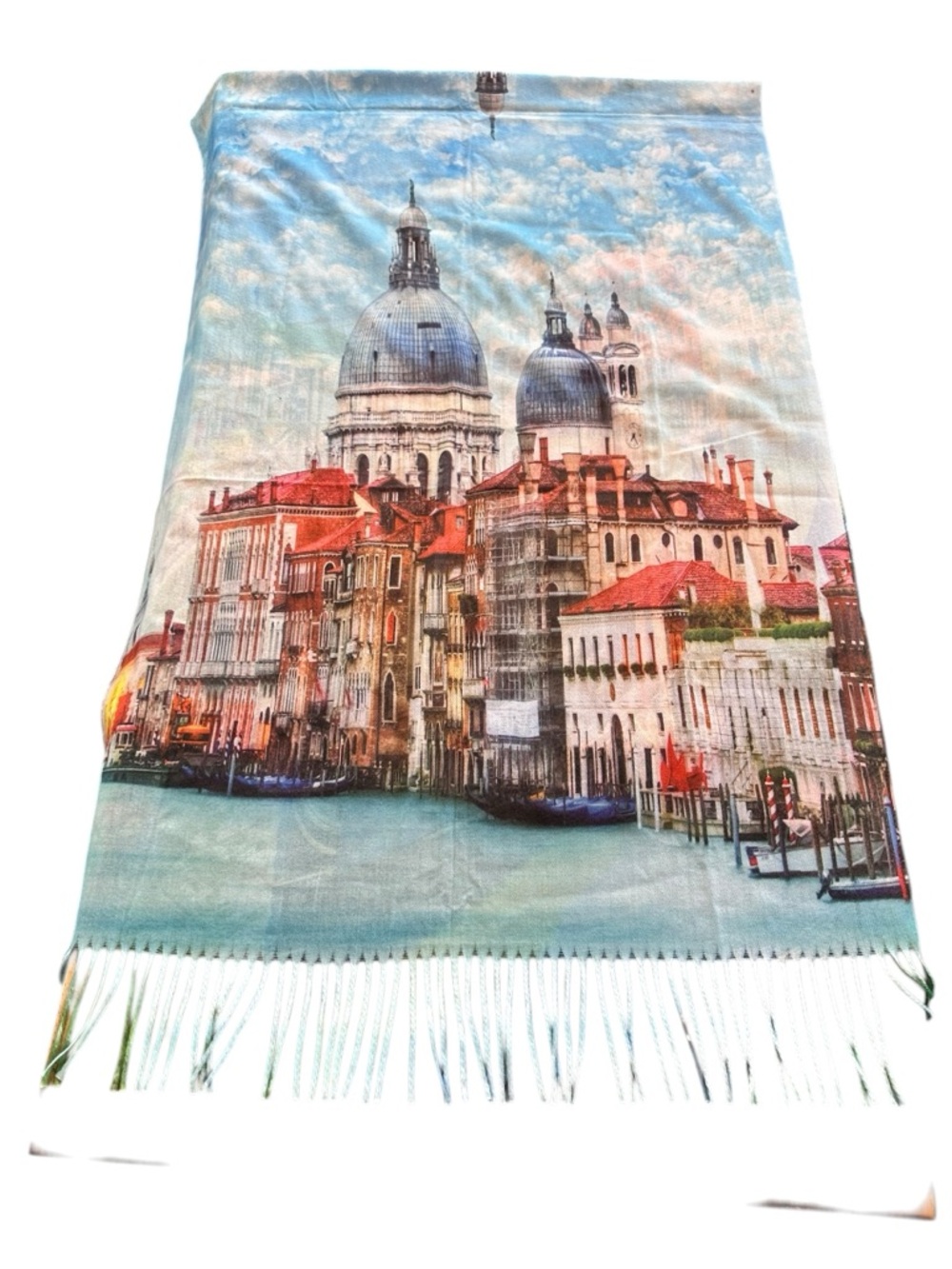 Reversible Venice Italy Scenic Fringe Oversized Scarf NWT Raw Hem 24x72 Art Wear - Picture 3 of 16